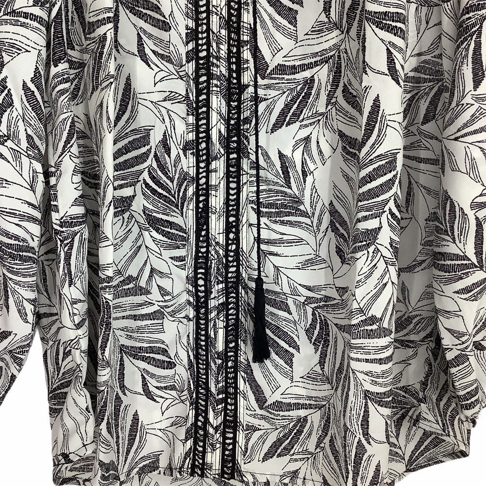 Sonja Betro Black & White Tassel Tie Leaf Blouse M - Picture 6 of 9